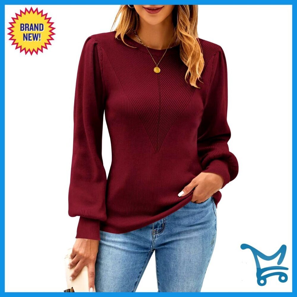 Ribbed Knit Sweater Slim Fit Pullover Long Sleeve Casual Elegant Minimal Chic